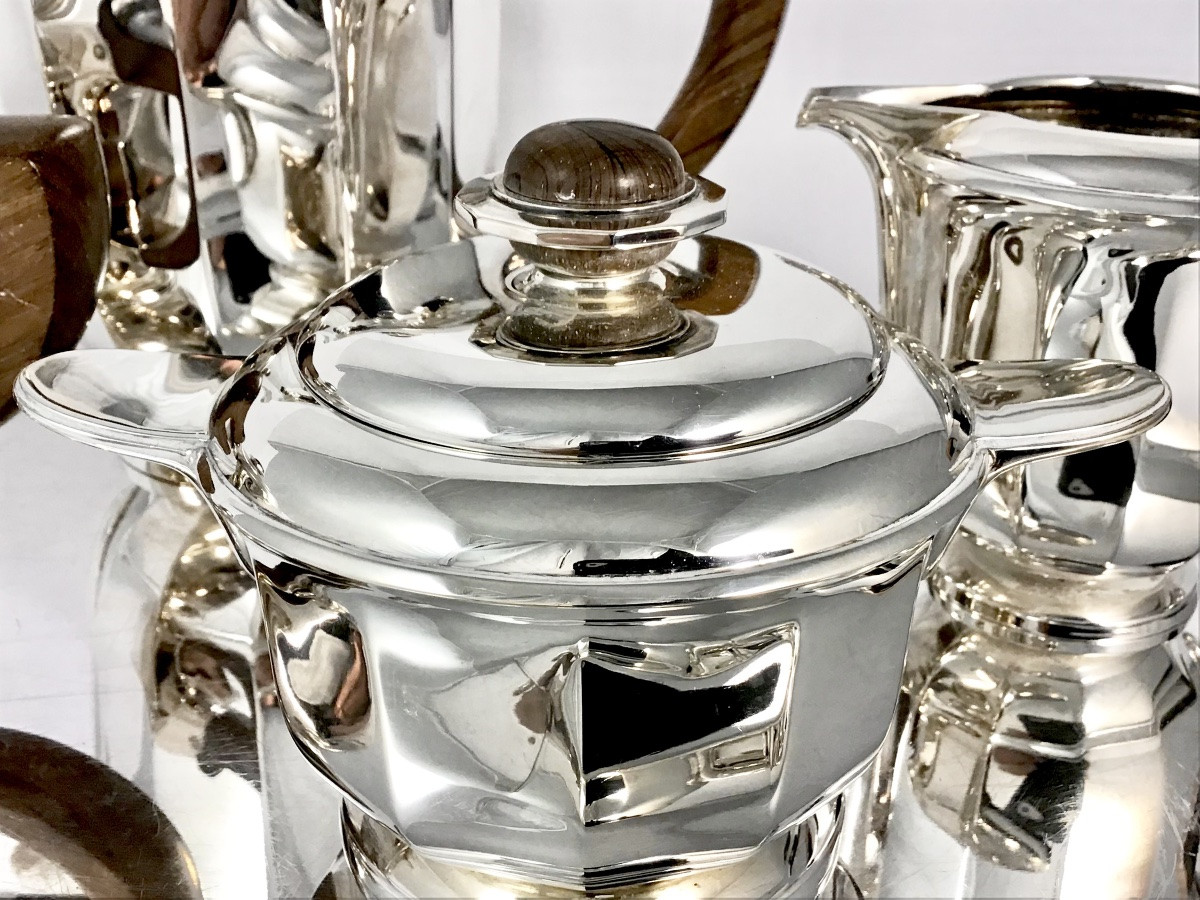 Wolfers, 1930-1933, “jade” Coffee Service, Solid Silver, Brussels, Art Deco-photo-3