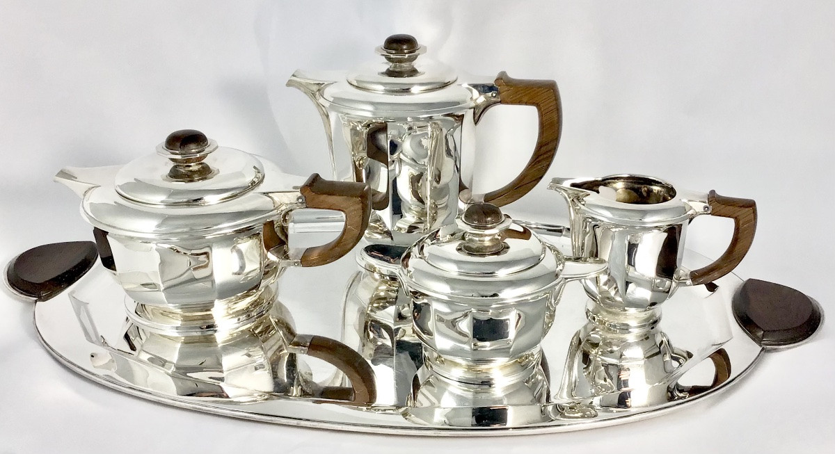 Wolfers, 1930-1933, “jade” Coffee Service, Solid Silver, Brussels, Art Deco-photo-4