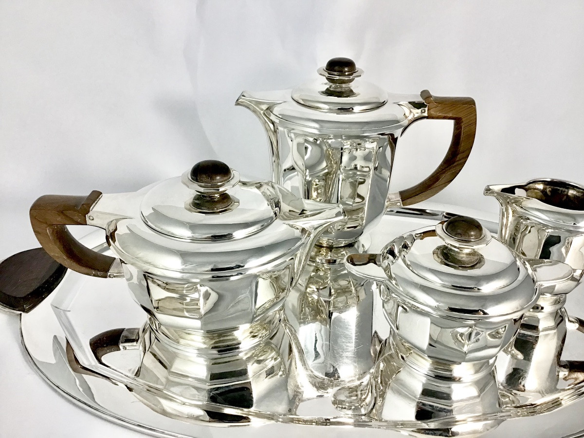 Wolfers, 1930-1933, “jade” Coffee Service, Solid Silver, Brussels, Art Deco-photo-6