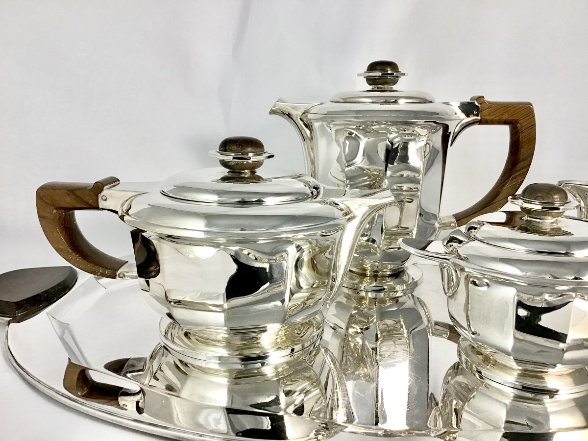 Wolfers, 1930-1933, “jade” Coffee Service, Solid Silver, Brussels, Art Deco
