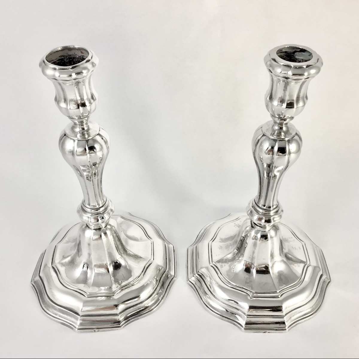 Brussels 1757, Solid Silver, Pair Of Candlesticks, Henricus De Potter, Candlesticks-photo-3