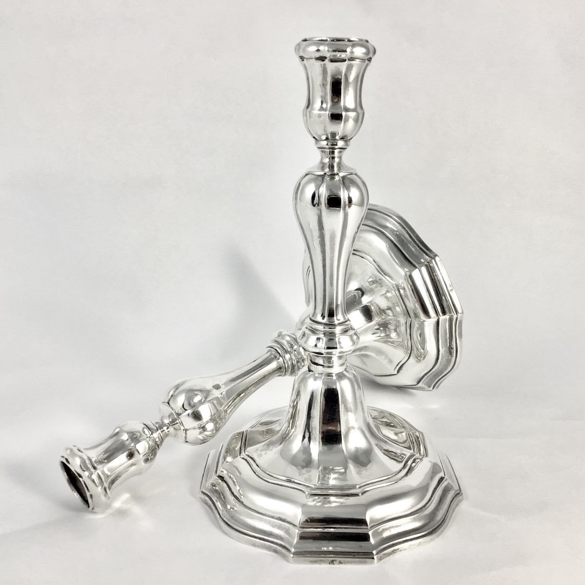 Brussels 1757, Solid Silver, Pair Of Candlesticks, Henricus De Potter, Candlesticks-photo-4
