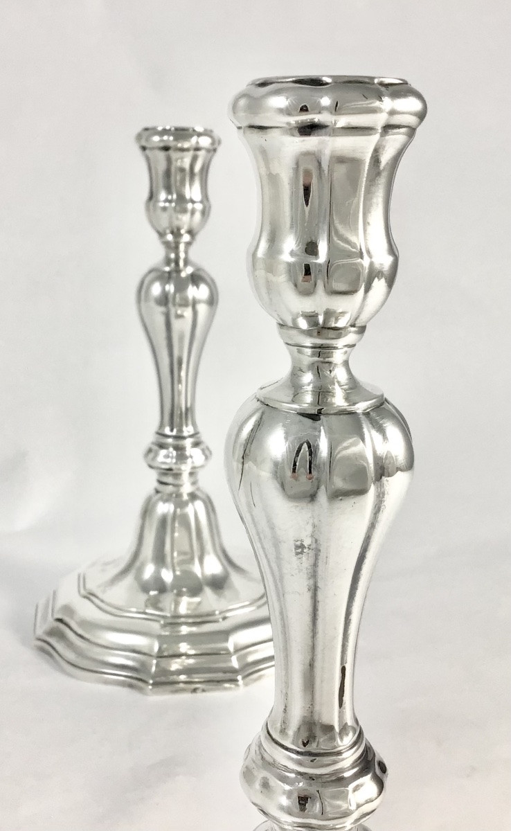 Brussels 1757, Solid Silver, Pair Of Candlesticks, Henricus De Potter, Candlesticks-photo-2