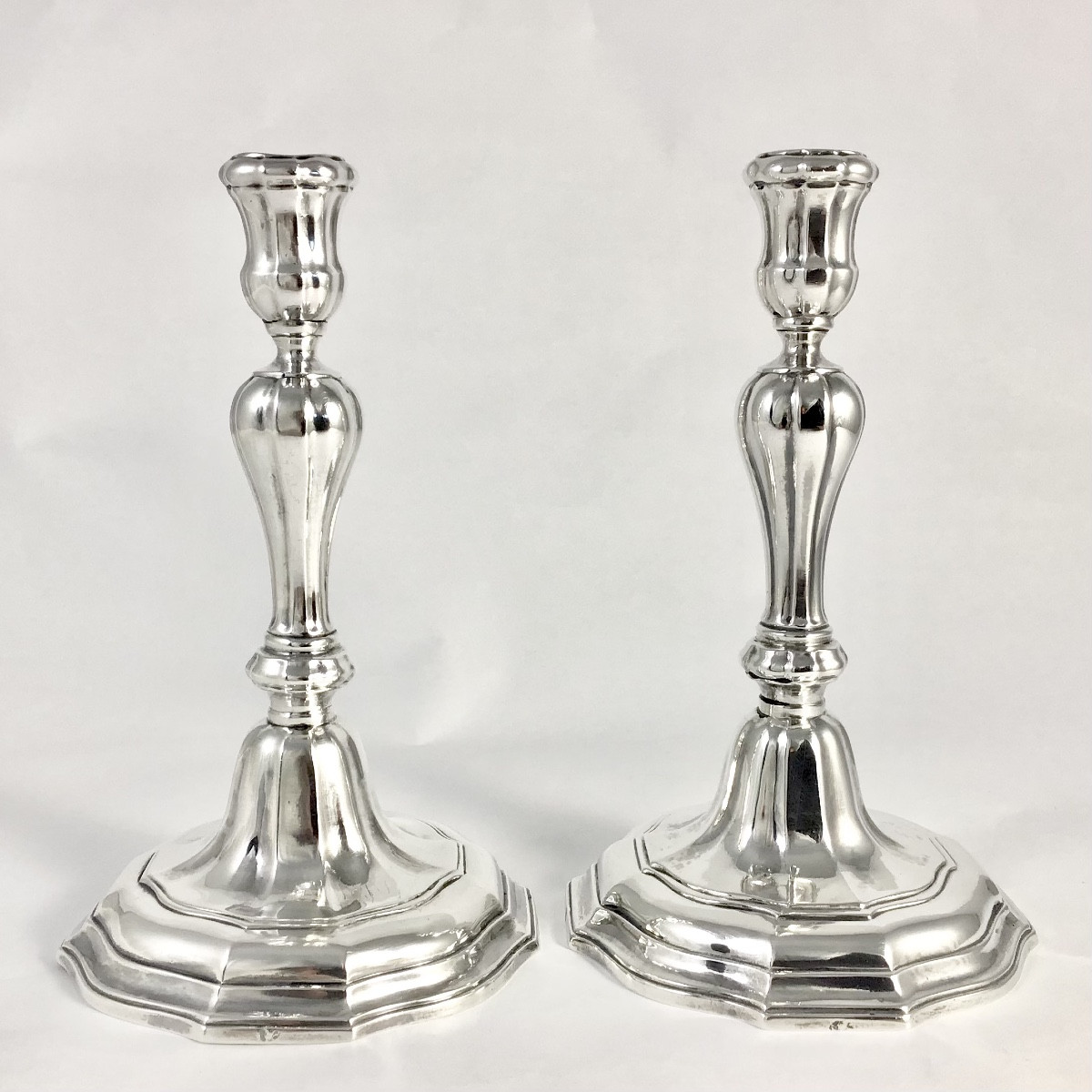 Brussels 1757, Solid Silver, Pair Of Candlesticks, Henricus De Potter, Candlesticks