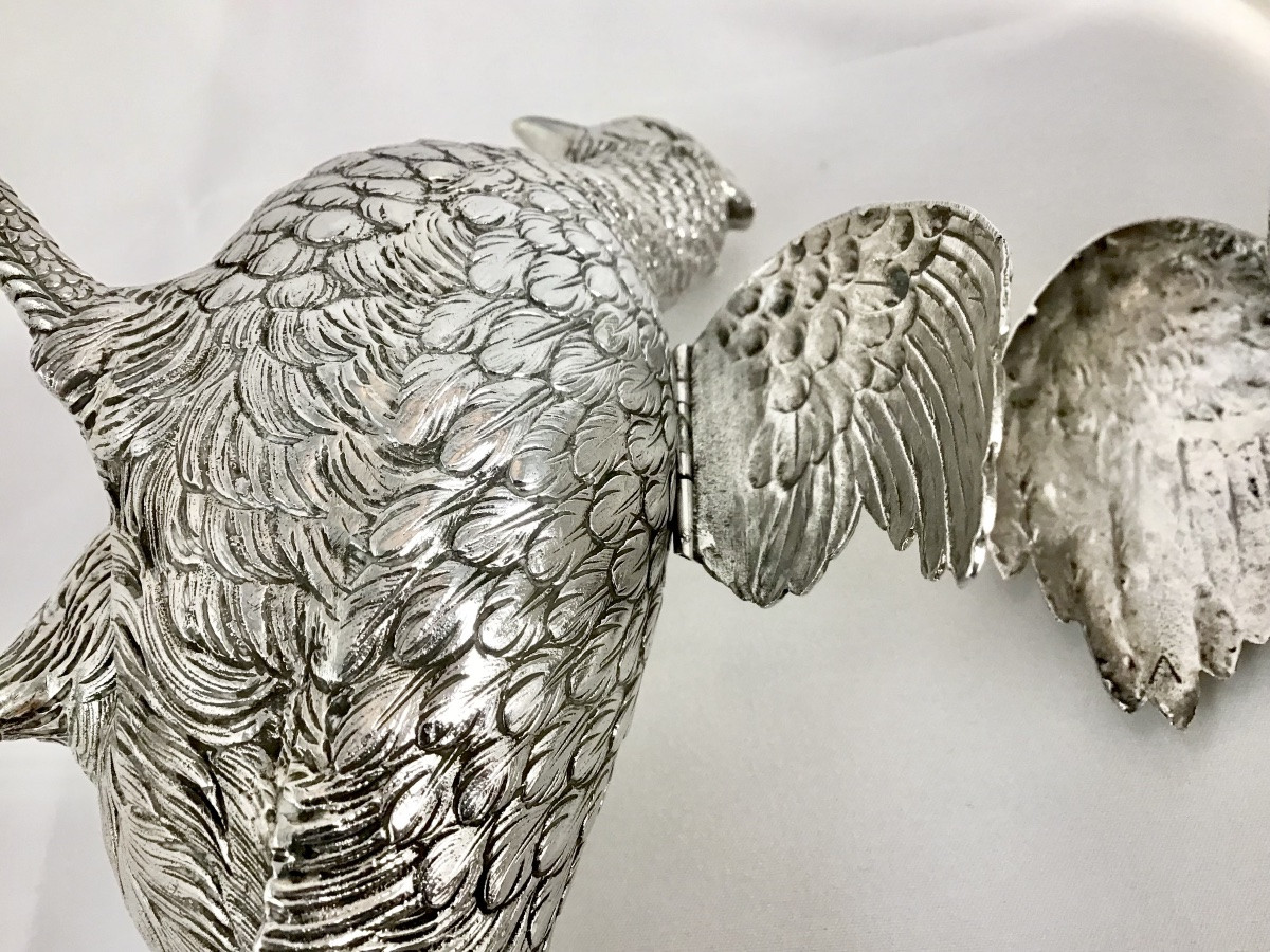 France, 950% Solid Silver, Pair Of Very Large Pheasants, Eschwege Silversmith-photo-1
