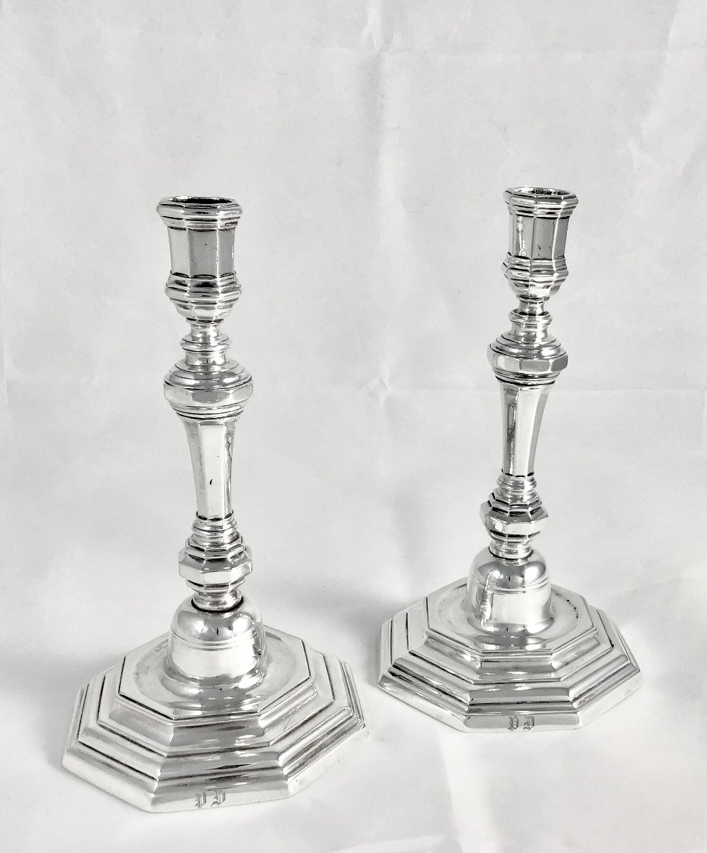 Lille 1745-1746, Solid Silver, Pair Of Candlesticks, Barthélémy F. De Courchelle-photo-2