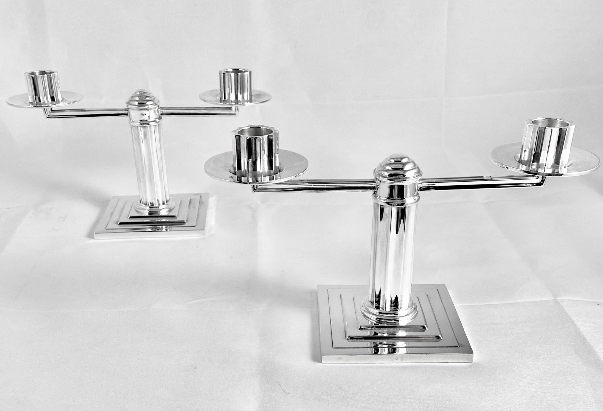 Bruxelles 1925-1935, argent massif, Delheid Frères, art déco, paire de candélabres -photo-4