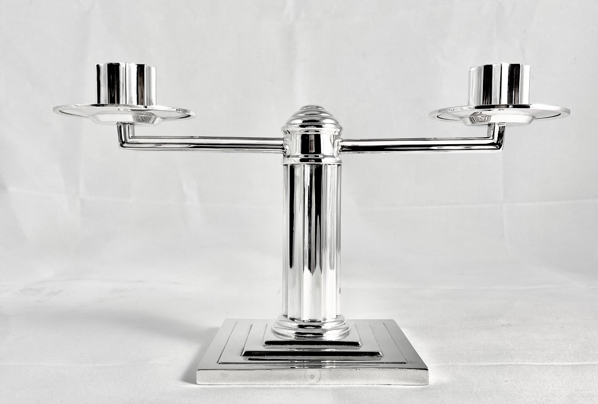 Bruxelles 1925-1935, argent massif, Delheid Frères, art déco, paire de candélabres -photo-2