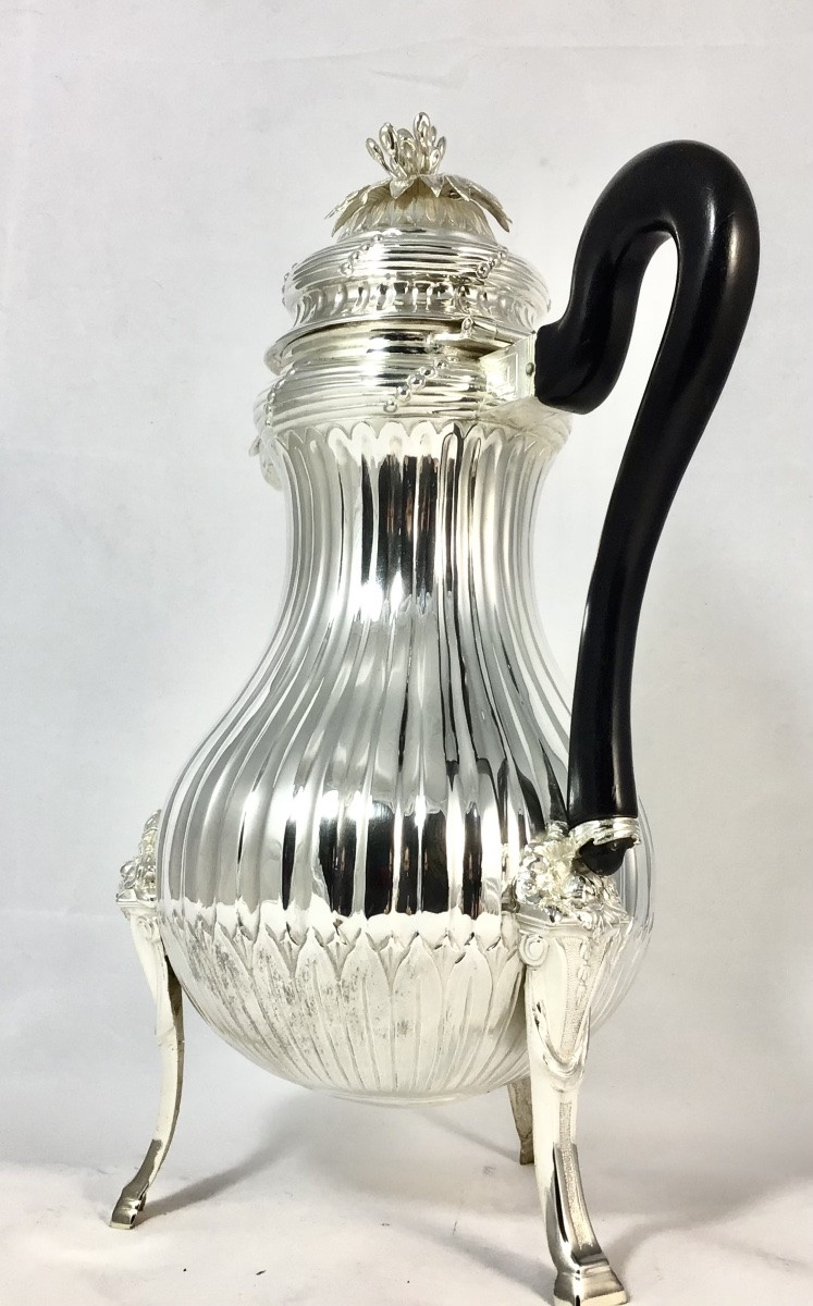 Mons 1784, Louis XVI Coffee Pot, Solid Silver, Master Silversmith Marked With A Stemmed Pear -photo-2