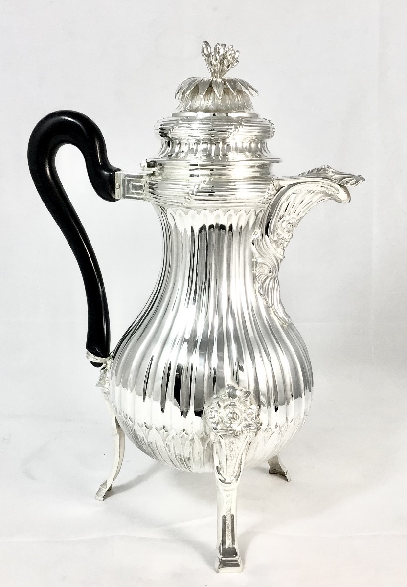 Mons 1784, Louis XVI Coffee Pot, Solid Silver, Master Silversmith Marked With A Stemmed Pear 