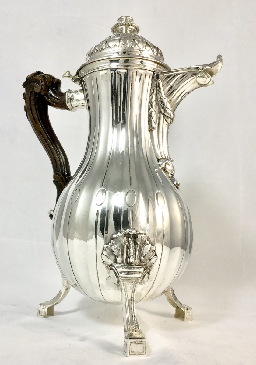 Mons 1777, chocolatière, argent massif , époque Louis XVI, cafetière, verseuse tripode -photo-4