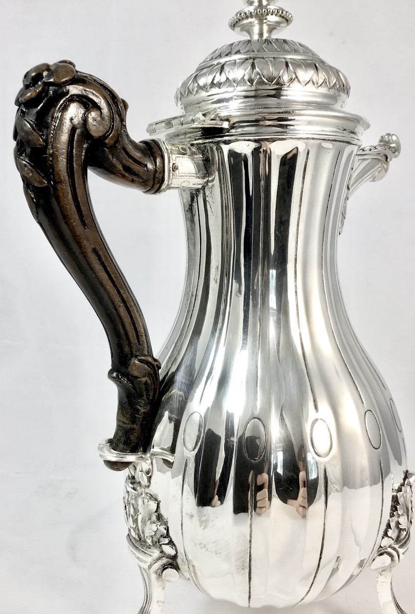 Mons 1777, chocolatière, argent massif , époque Louis XVI, cafetière, verseuse tripode -photo-1
