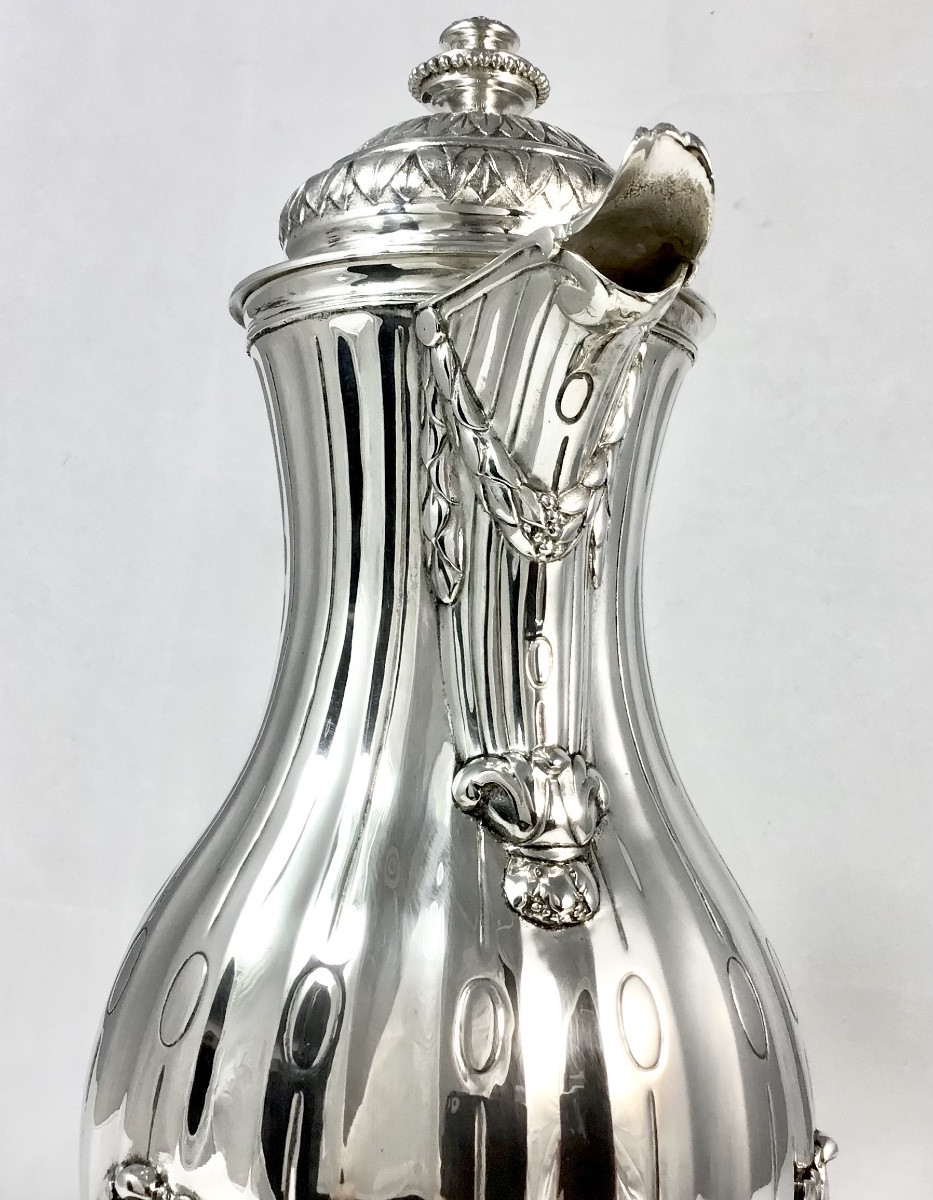 Mons 1777, chocolatière, argent massif , époque Louis XVI, cafetière, verseuse tripode -photo-3