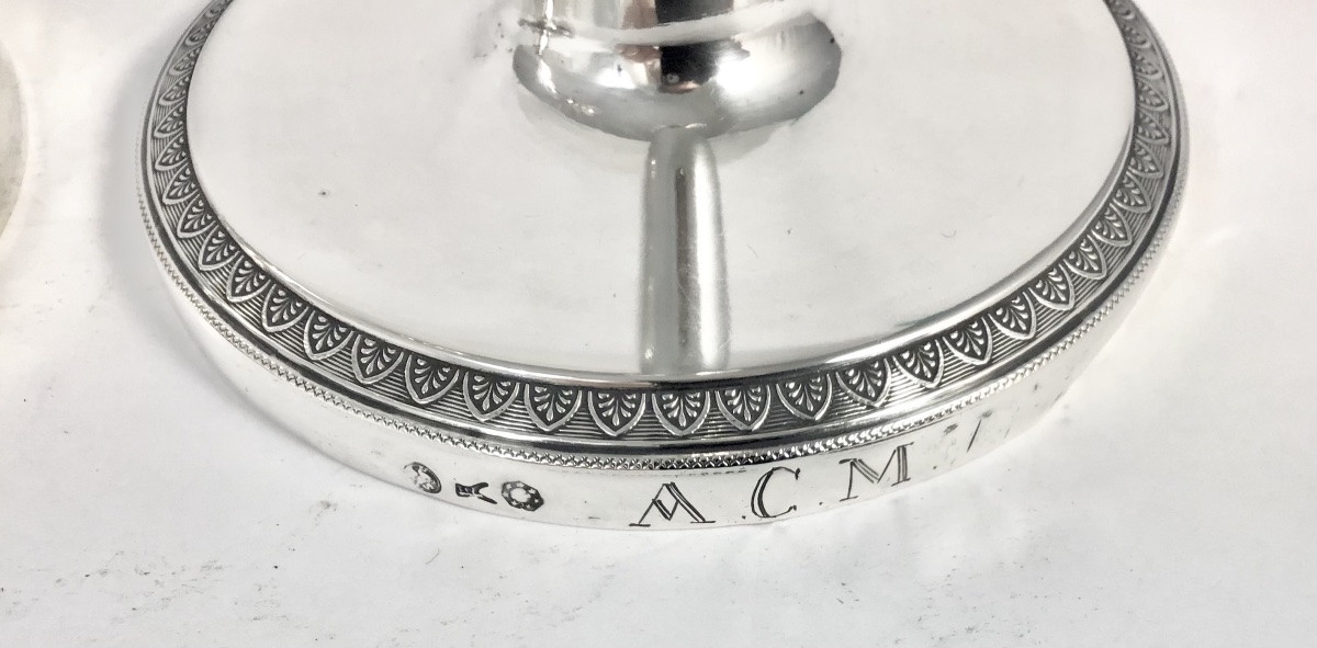 Milan 1810-1830, Solid Silver, Pair Of Traveling Candlesticks, Empire Torches -photo-2