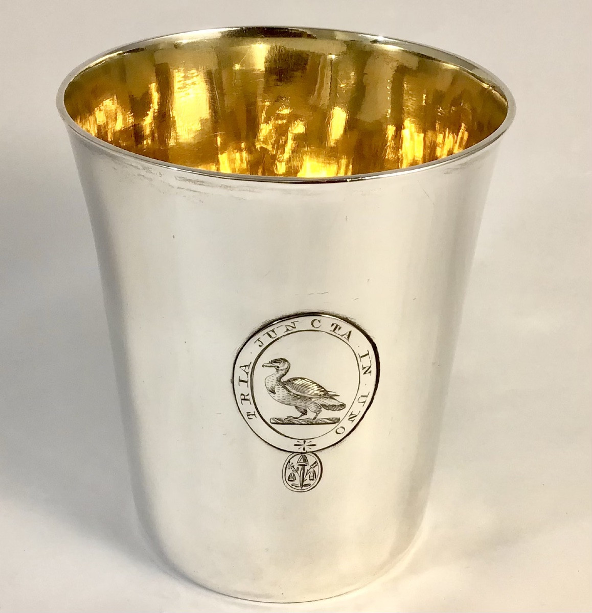 Order Of The Bath, Large Officer's Beaker  In Solid Silver And Vermeil, Tria Juncta In Uno-photo-5