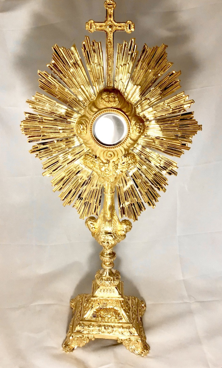 Argent massif et vermeil , France 1840-1860, Ostensoir soleil , monstrance -photo-2