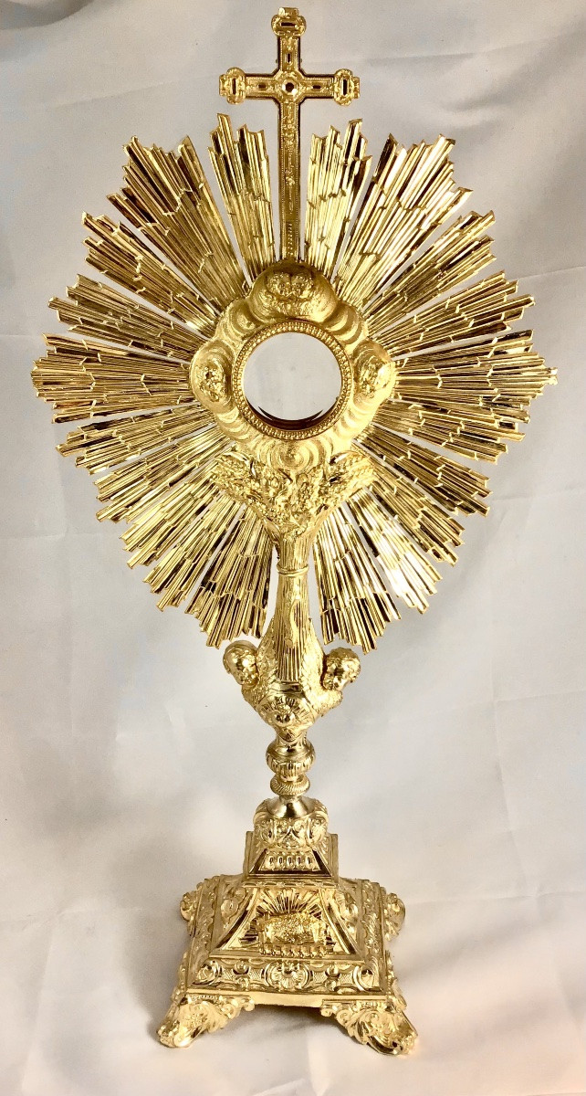 Argent massif et vermeil , France 1840-1860, Ostensoir soleil , monstrance -photo-3