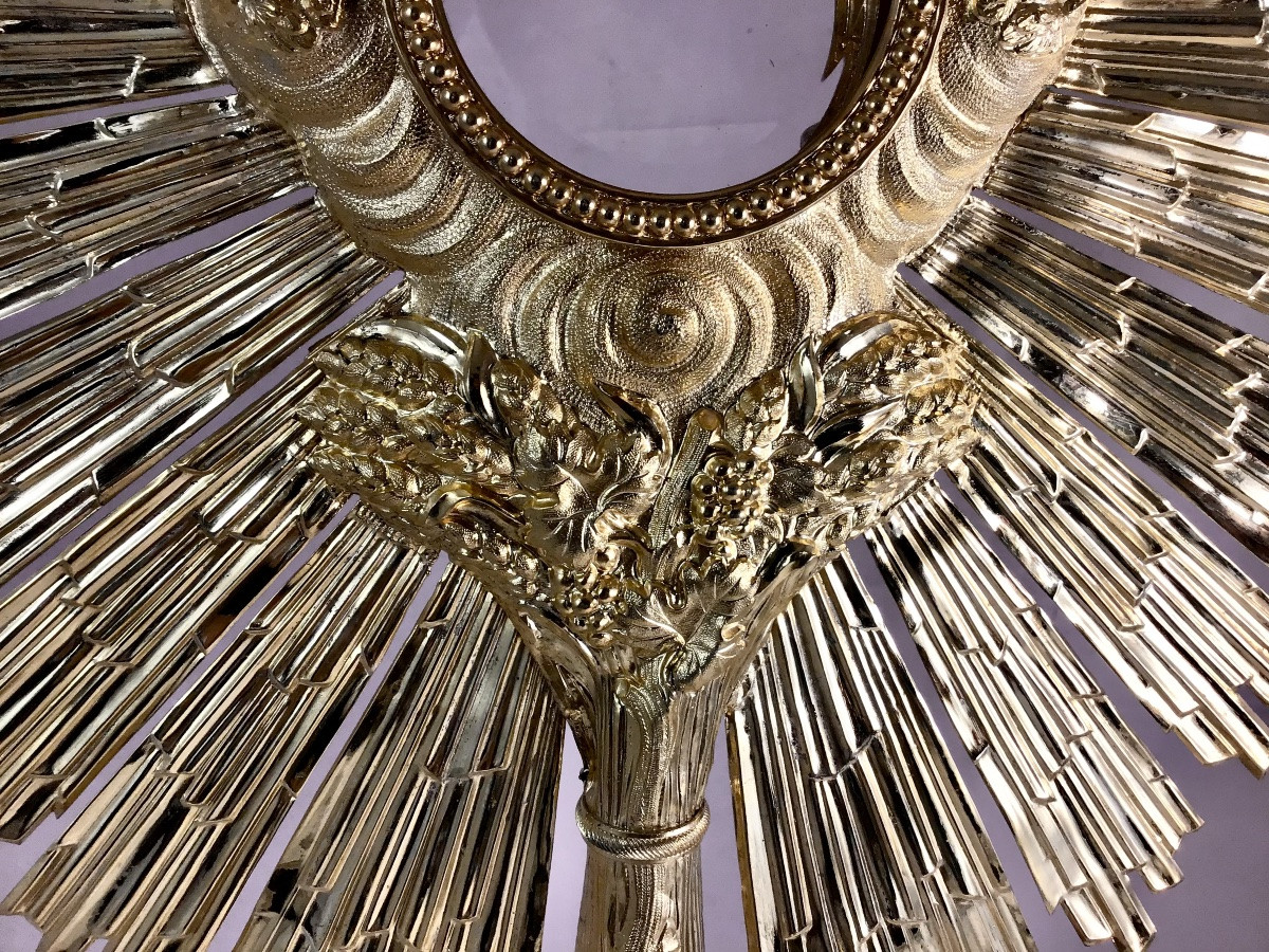 Argent massif et vermeil , France 1840-1860, Ostensoir soleil , monstrance -photo-7