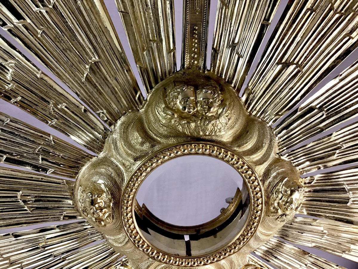 Argent massif et vermeil , France 1840-1860, Ostensoir soleil , monstrance -photo-8