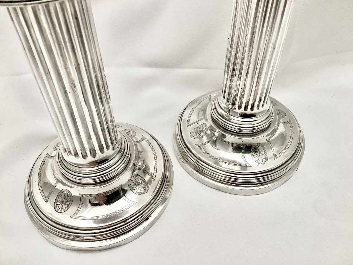 Paris 1780, Pair Of Travel Candlesticks, Sterling Silver, Louis XVI, Jean-baptiste Saurin-photo-5