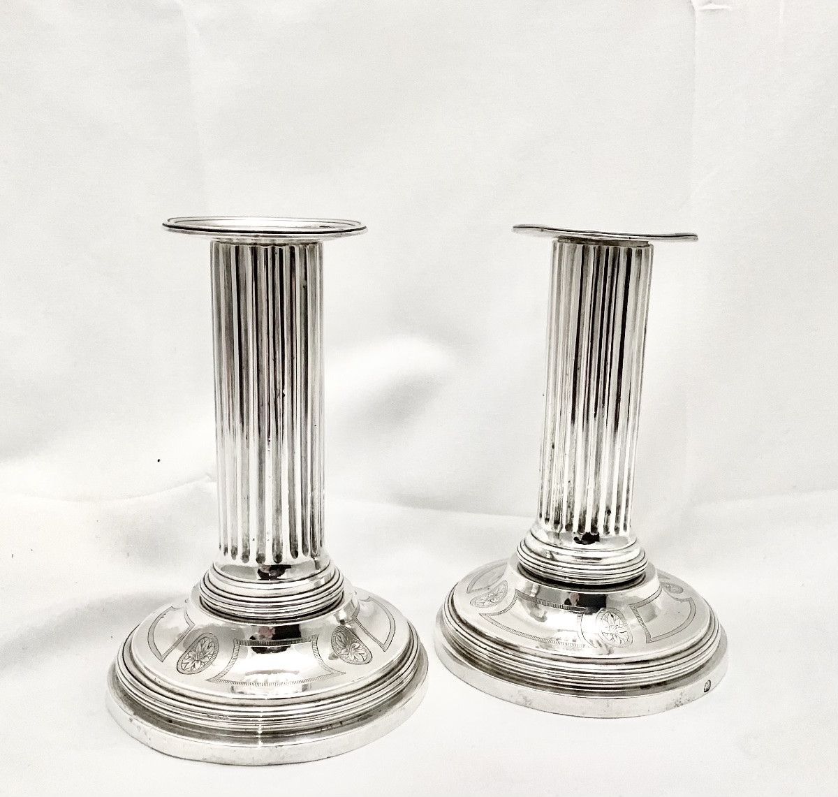 Paris 1780, Pair Of Travel Candlesticks, Sterling Silver, Louis XVI, Jean-baptiste Saurin-photo-7