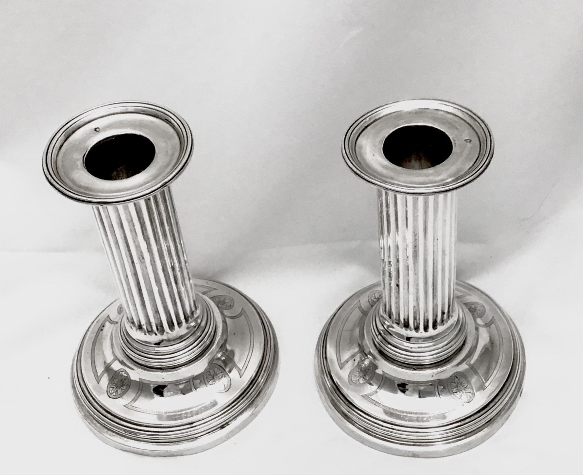 Paris 1780, Pair Of Travel Candlesticks, Sterling Silver, Louis XVI, Jean-baptiste Saurin-photo-8