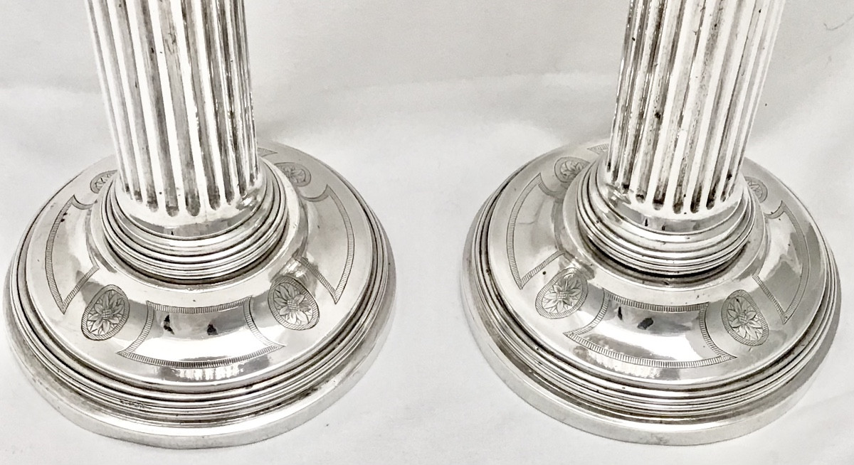 Paris 1780, Pair Of Travel Candlesticks, Sterling Silver, Louis XVI, Jean-baptiste Saurin