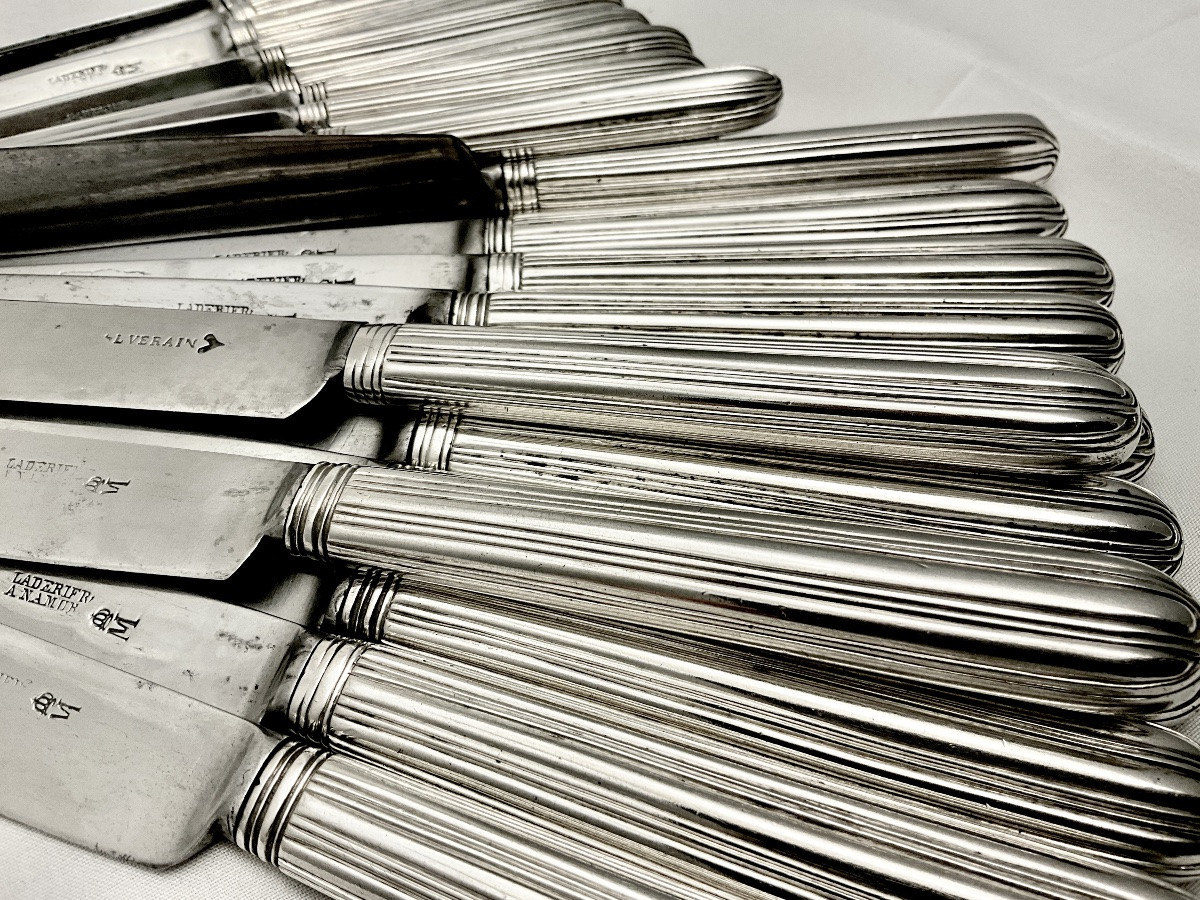 Namur 1770-1790, 24 Solid Silver Knives, Louis XVI Period, Cutler Laderier, Verain-photo-3