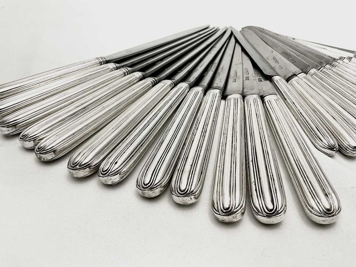 Namur 1770-1790, 24 Solid Silver Knives, Louis XVI Period, Cutler Laderier, Verain-photo-4