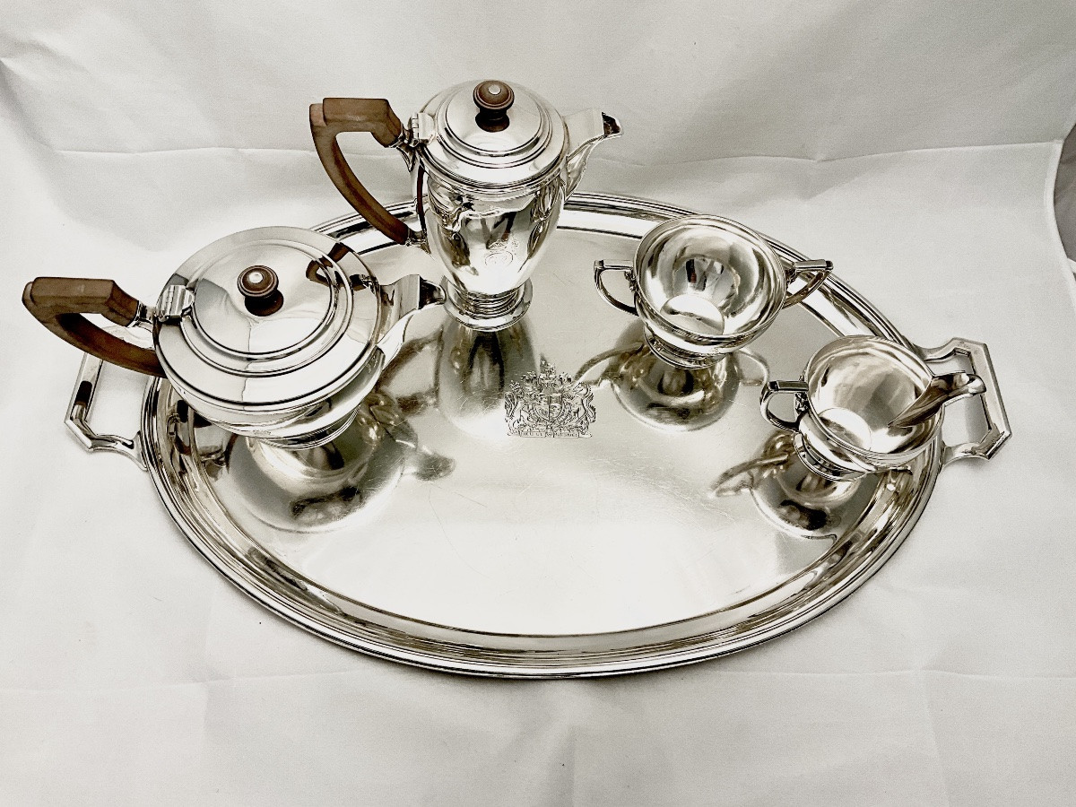 Présent  From Queen Elizabeth Ii, Sterling Silver Serving Tray, William Comyns & Sons -photo-5