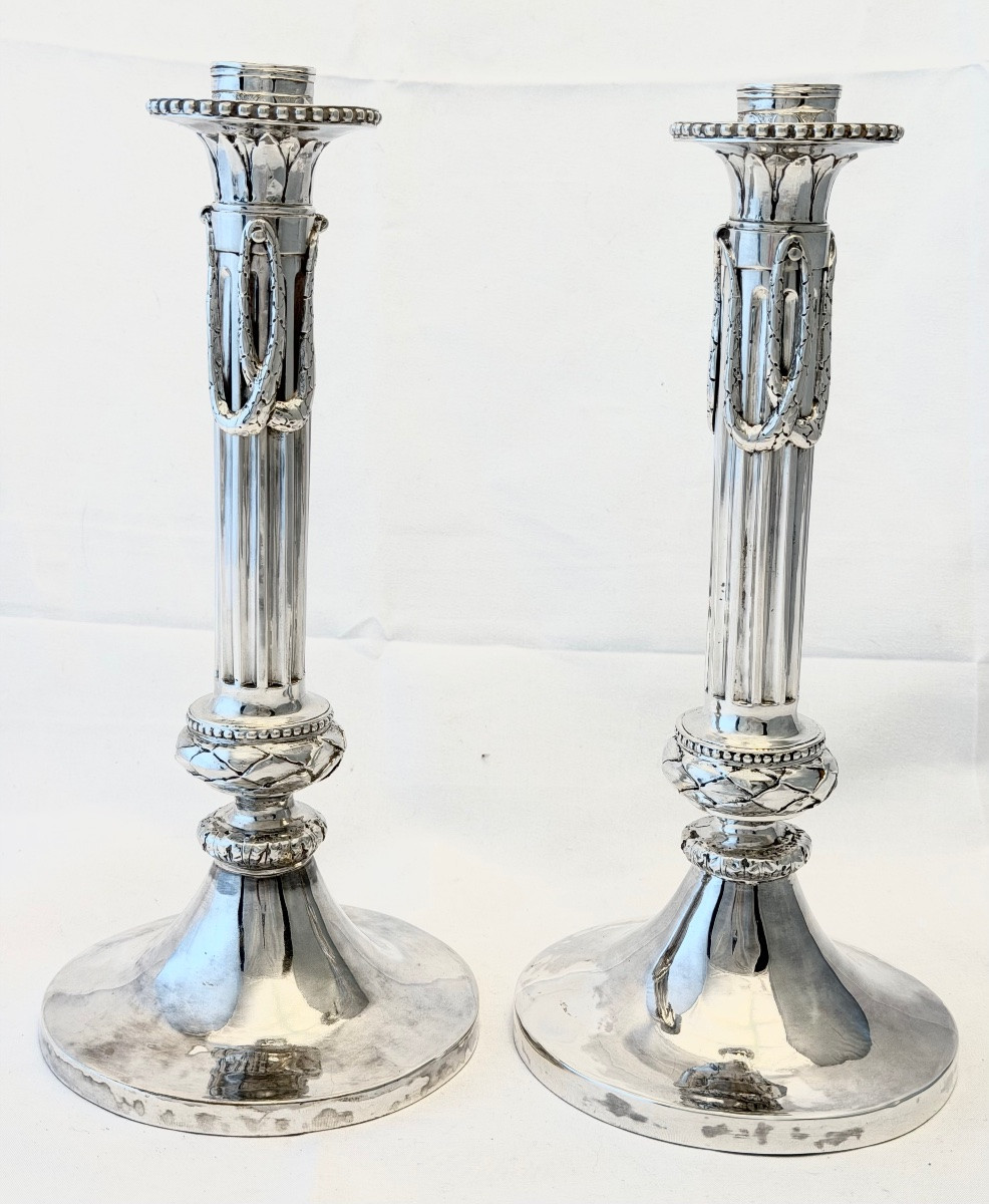 Bruges 1785, paire de flambeaux Louis XVI, Gaspard Hanicq , Argent massif -photo-3