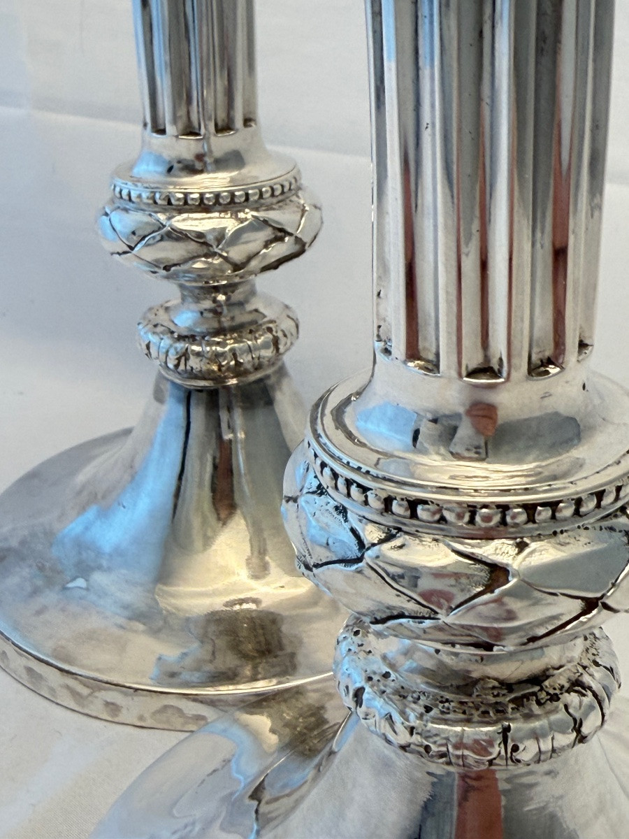 Bruges 1785, paire de flambeaux Louis XVI, Gaspard Hanicq , Argent massif -photo-4