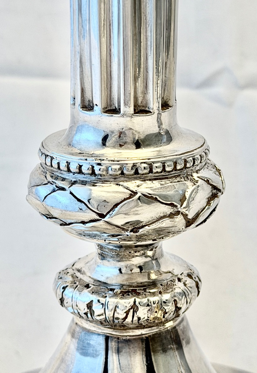 Bruges 1785, paire de flambeaux Louis XVI, Gaspard Hanicq , Argent massif -photo-4