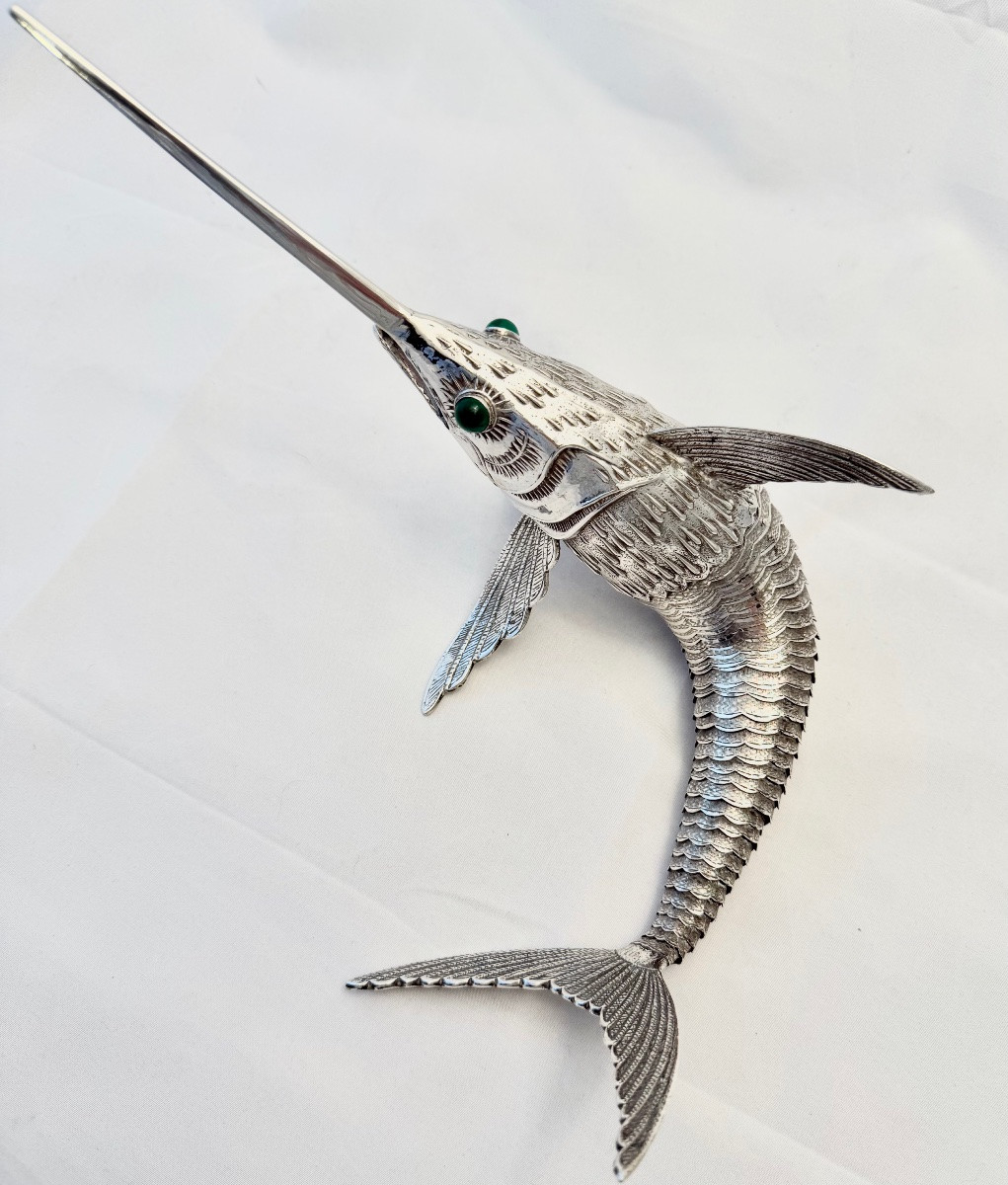 Solid Silver Swordfish, Spain 1940-1960, 916 Sterling Silver-photo-6