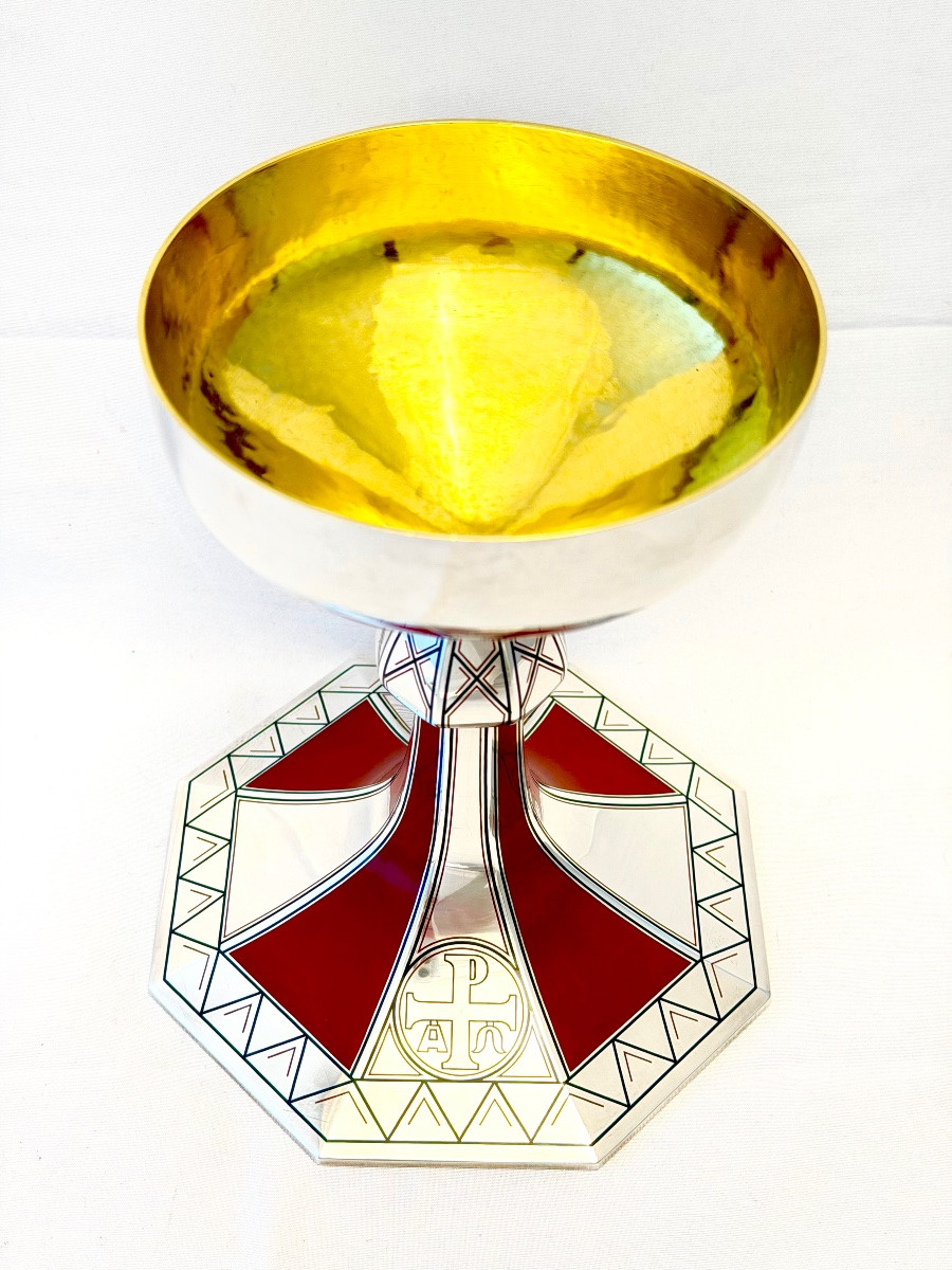 Solid Silver Art Deco Chalice With African Influences, Devroye Brothers, Brussels, 1930-40-photo-2