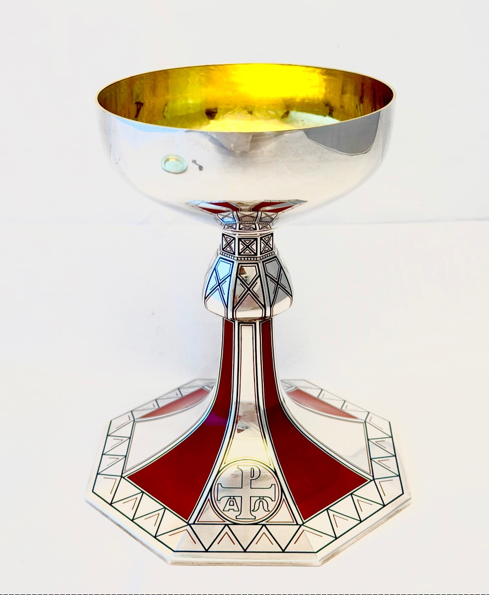Solid Silver Art Deco Chalice With African Influences, Devroye Brothers, Brussels, 1930-40-photo-3