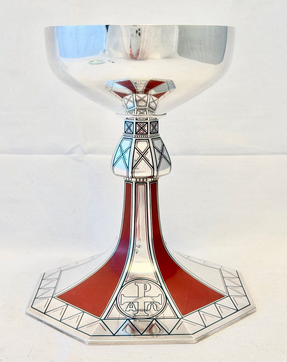 Solid Silver Art Deco Chalice With African Influences, Devroye Brothers, Brussels, 1930-40-photo-4
