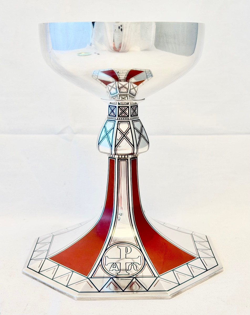 Solid Silver Art Deco Chalice With African Influences, Devroye Brothers, Brussels, 1930-40-photo-2