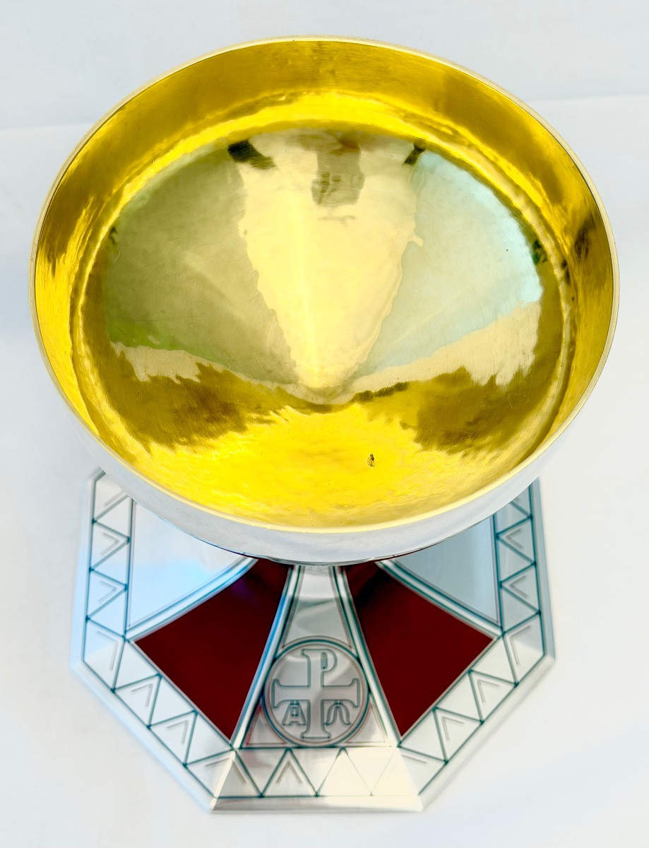 Solid Silver Art Deco Chalice With African Influences, Devroye Brothers, Brussels, 1930-40-photo-7