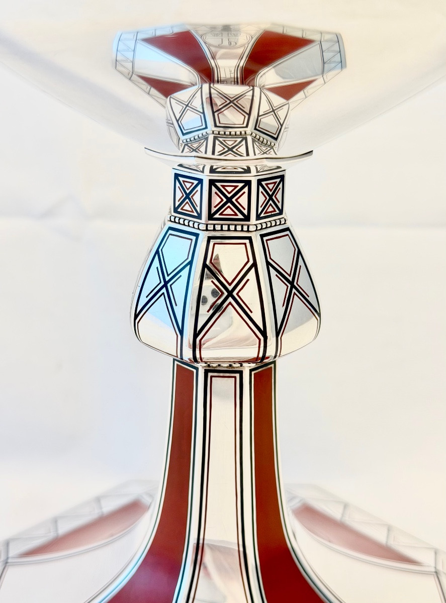 Solid Silver Art Deco Chalice With African Influences, Devroye Brothers, Brussels, 1930-40