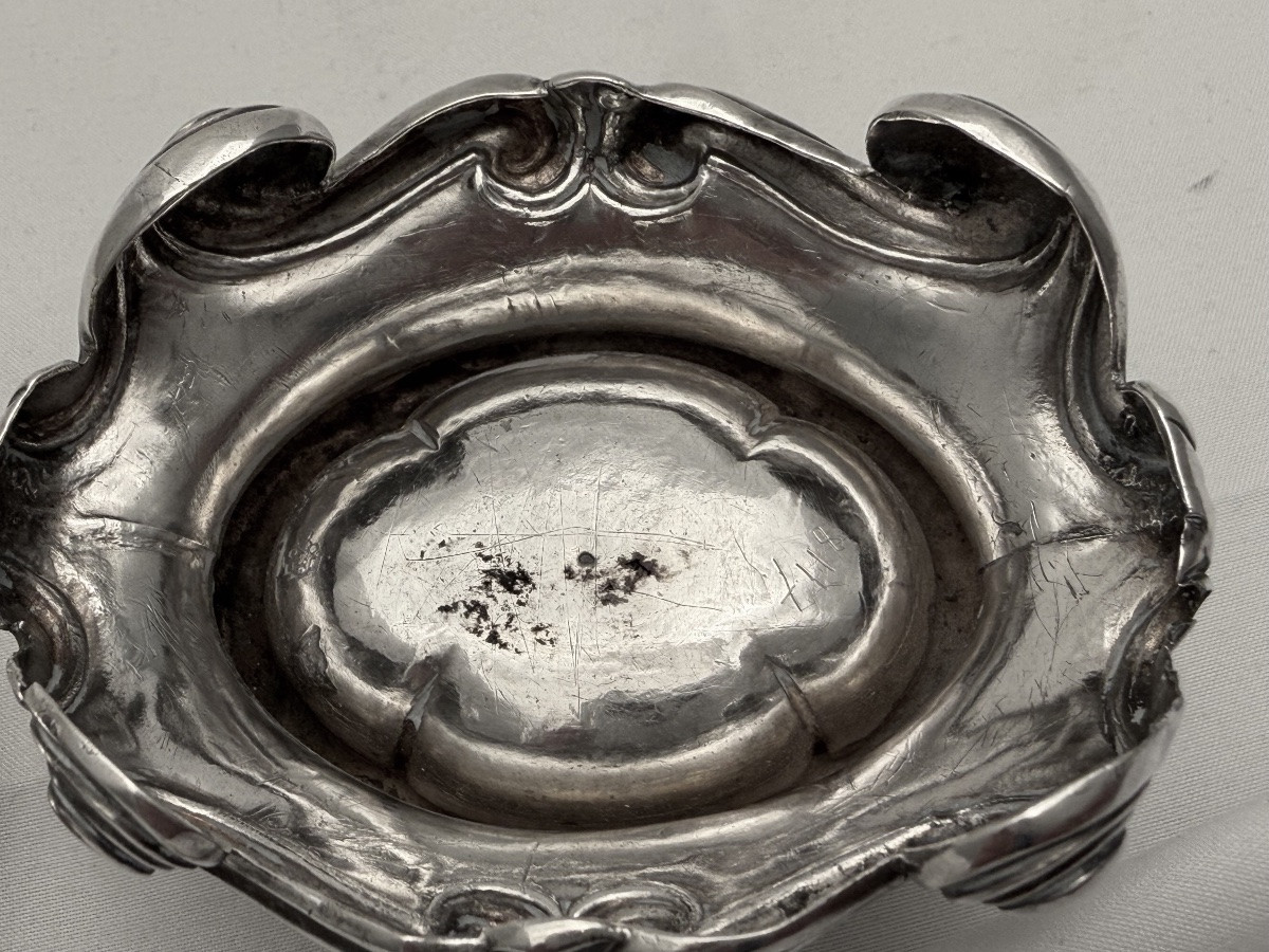 Paris 1746, Pair Of Louis XV Salt Cellars, Solid Silver, Jj. Duhamel, Baron Nau De Champlouis-photo-3