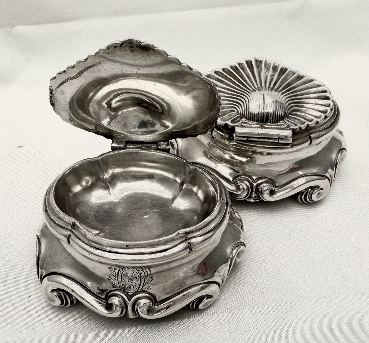 Paris 1746, Pair Of Louis XV Salt Cellars, Solid Silver, Jj. Duhamel, Baron Nau De Champlouis-photo-5