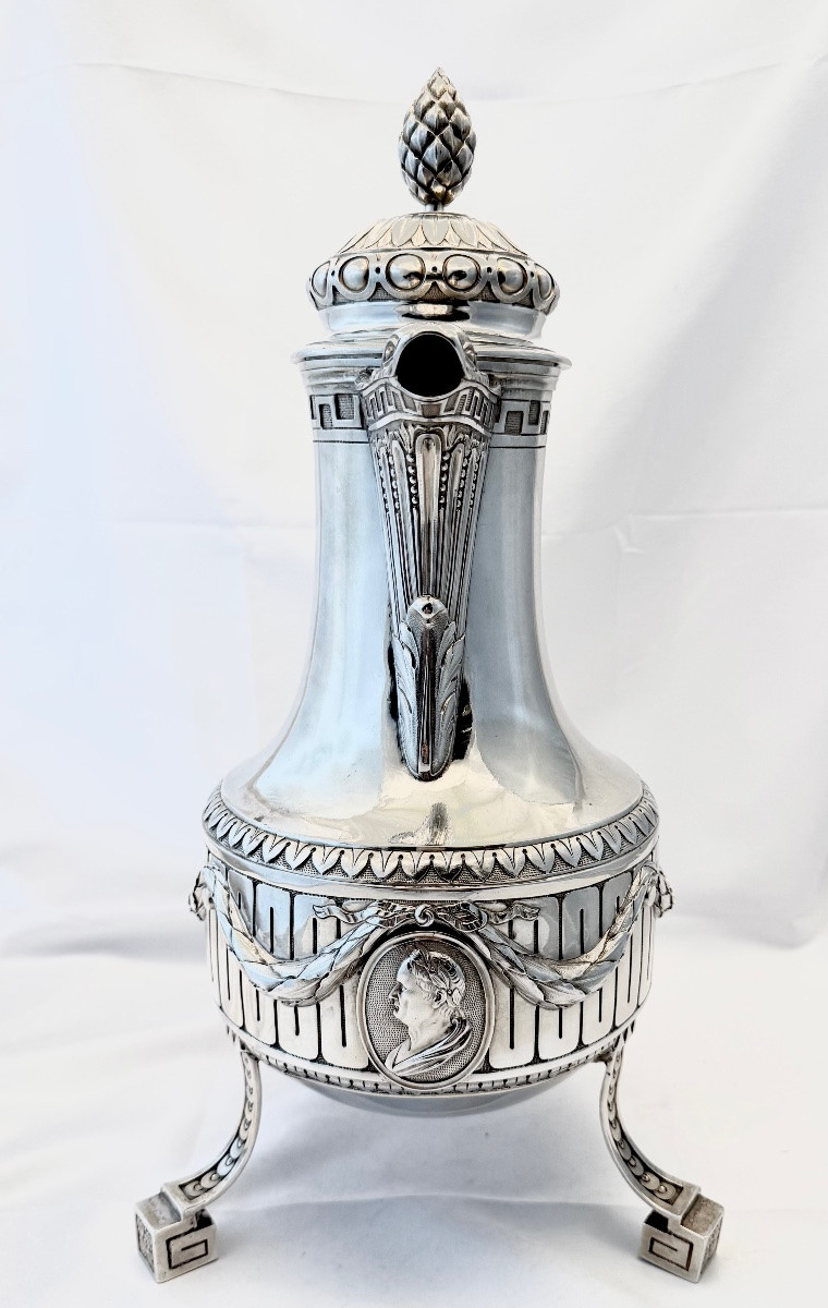 Chocolate Pot Ath 1784, Philippront, Louis XVI, Solid Silver Tripod Coffee Pot-photo-4