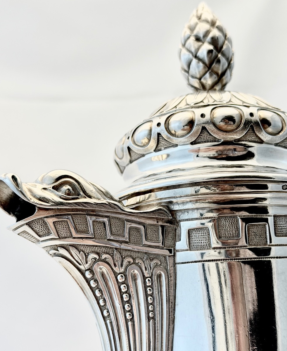 Chocolate Pot Ath 1784, Philippront, Louis XVI, Solid Silver Tripod Coffee Pot-photo-2