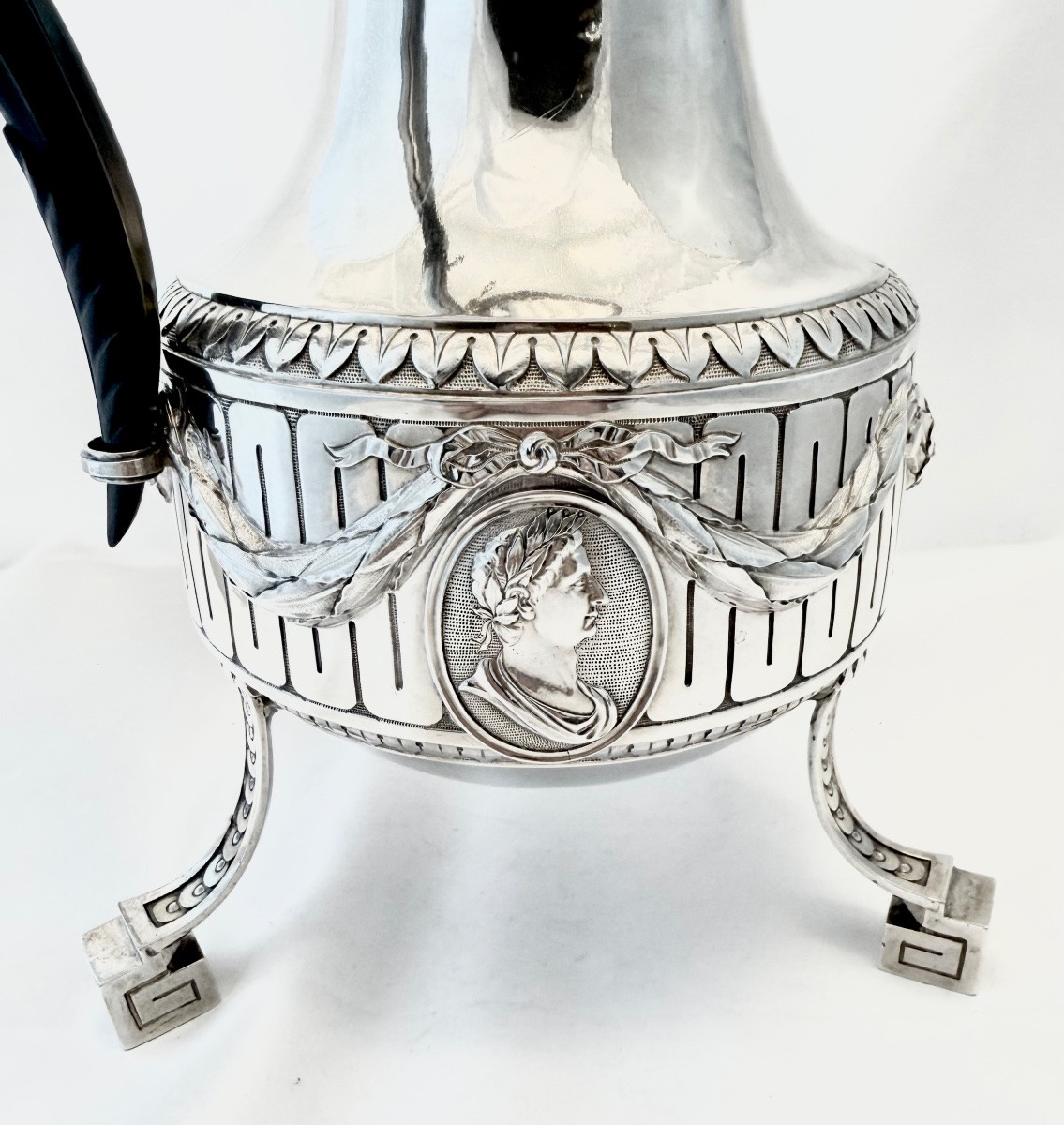 Chocolate Pot Ath 1784, Philippront, Louis XVI, Solid Silver Tripod Coffee Pot-photo-6