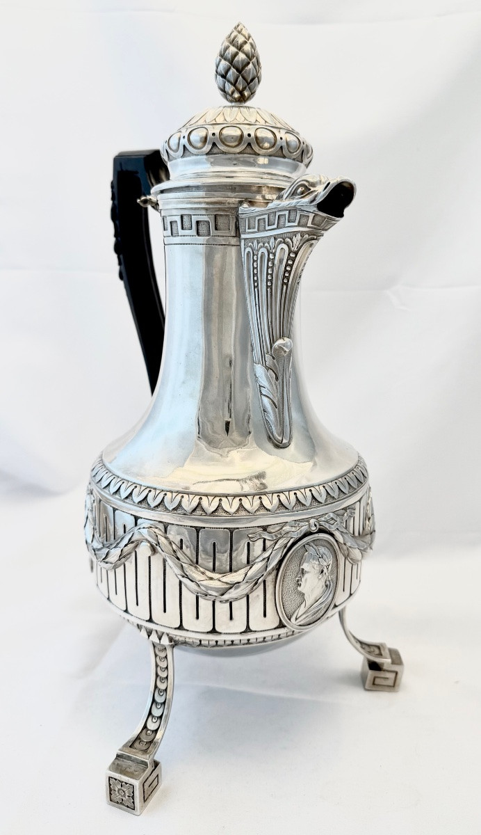 Chocolate Pot Ath 1784, Philippront, Louis XVI, Solid Silver Tripod Coffee Pot-photo-7
