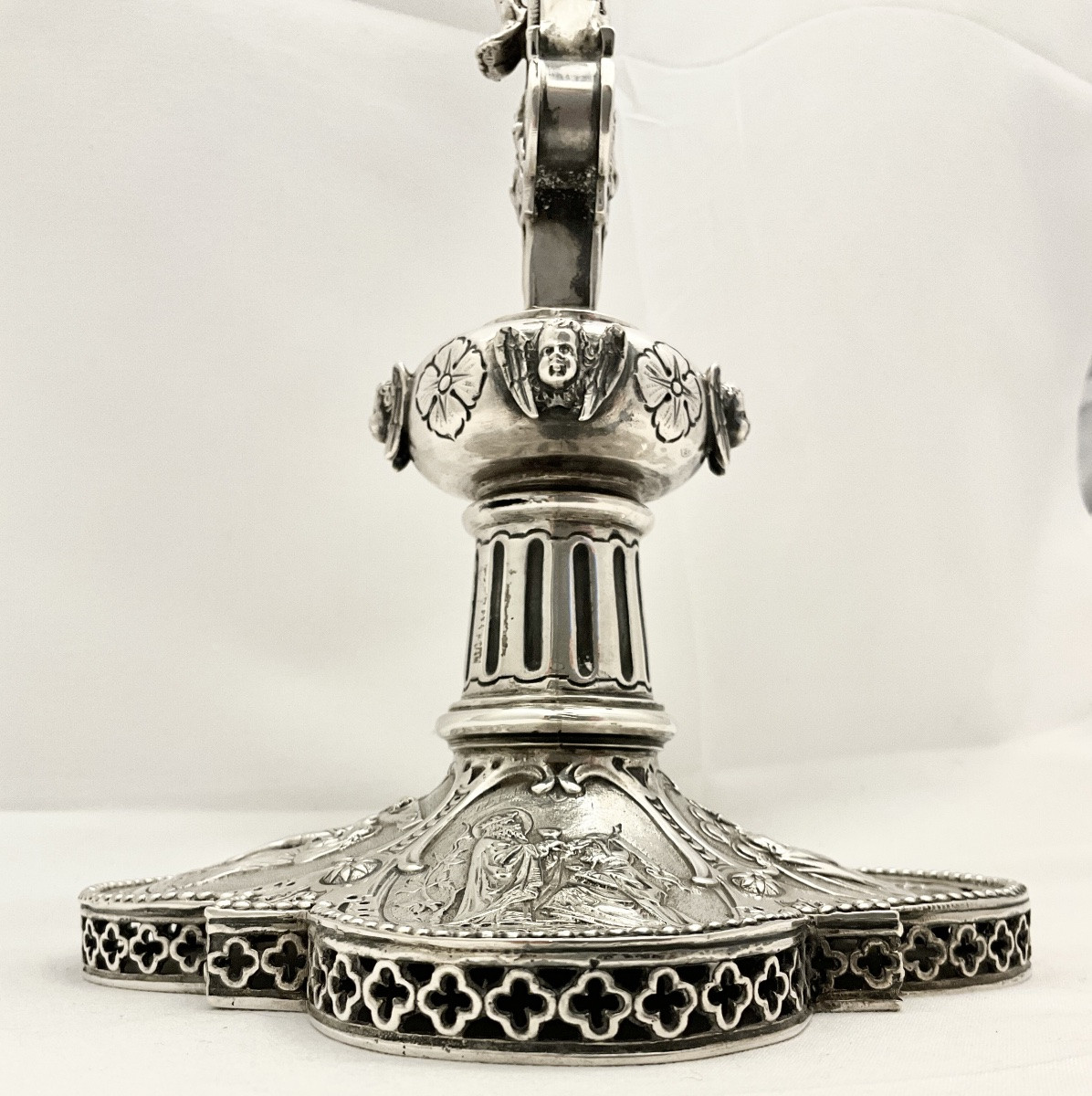 Neo-gothic Altar Cross In Sterling  Silver, Belgium Or Germany Circa 1880-1900-photo-2