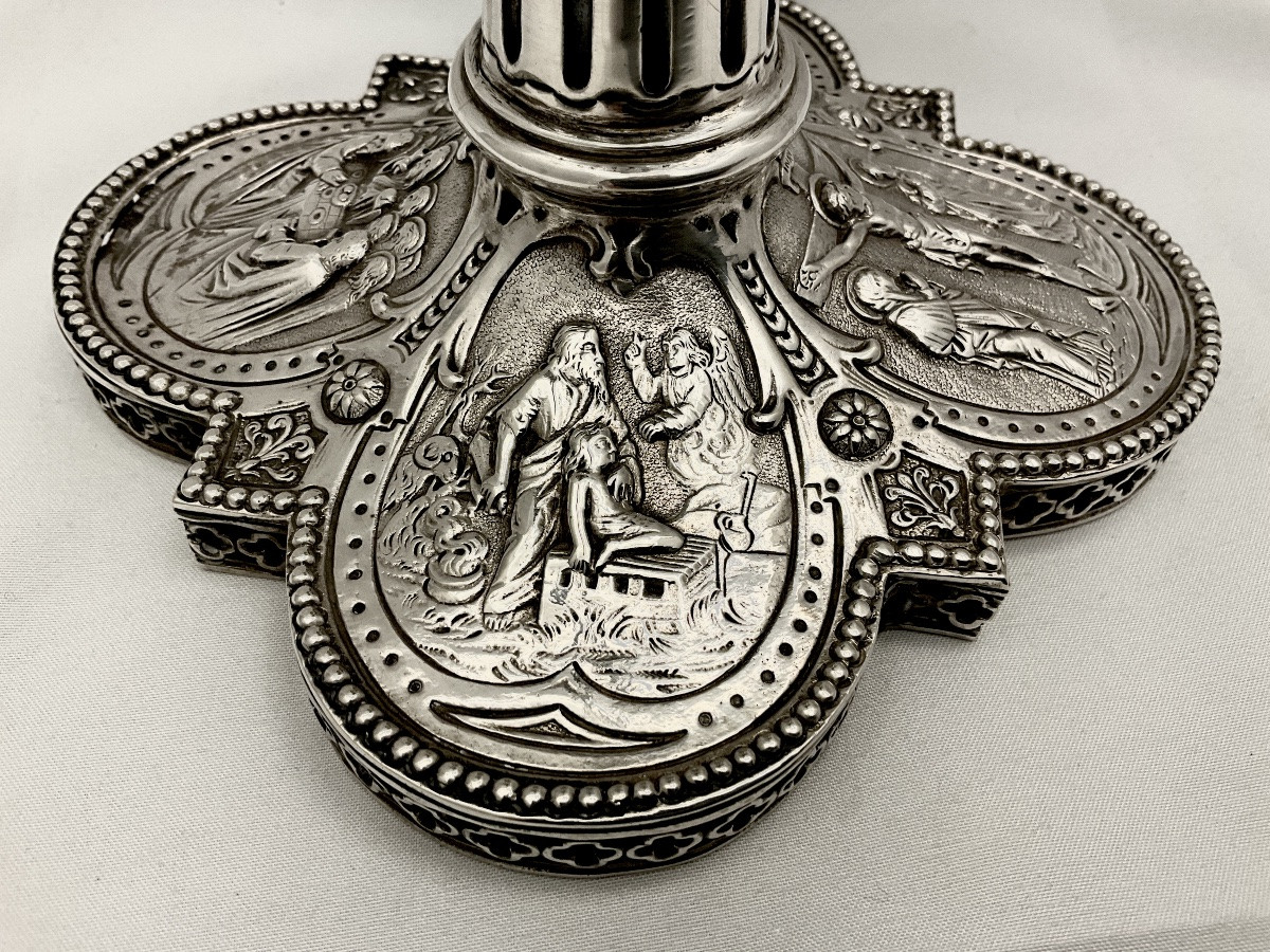 Neo-gothic Altar Cross In Sterling  Silver, Belgium Or Germany Circa 1880-1900-photo-5