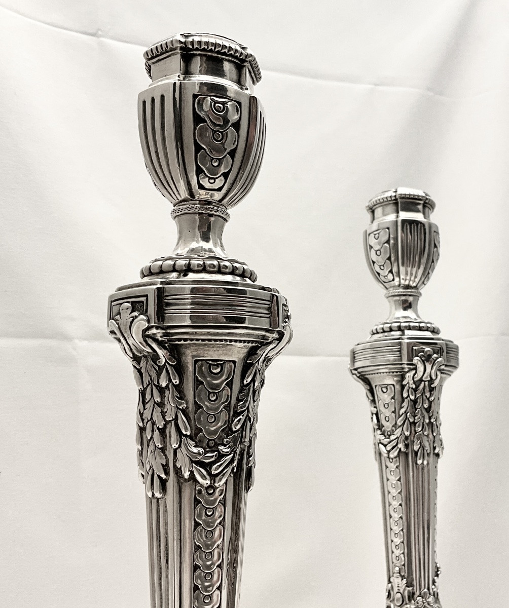 Paris 1776, Solid Silver, Jean-françois Villemsens, Pair Of Louis XVI Candlesticks -photo-1
