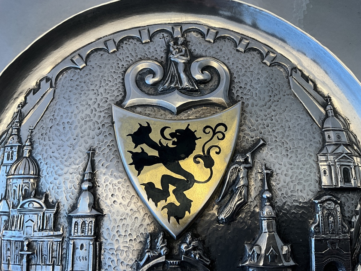 Namur 1956, Baron Louis Huart, Mayor 1931-1963, Solid Silver, Presentation Platter -photo-4